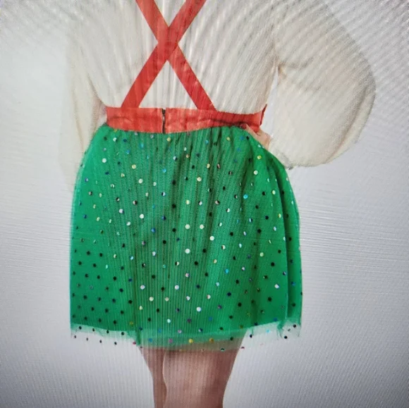 Unique Vintage, size L10-12, green & red skirt - Picture 3 of 5